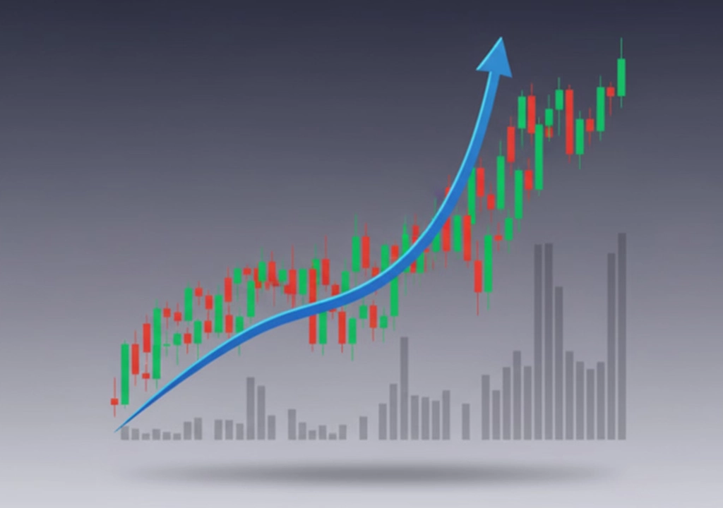 Dotbig – Upward stock market chart with rising trend arrow